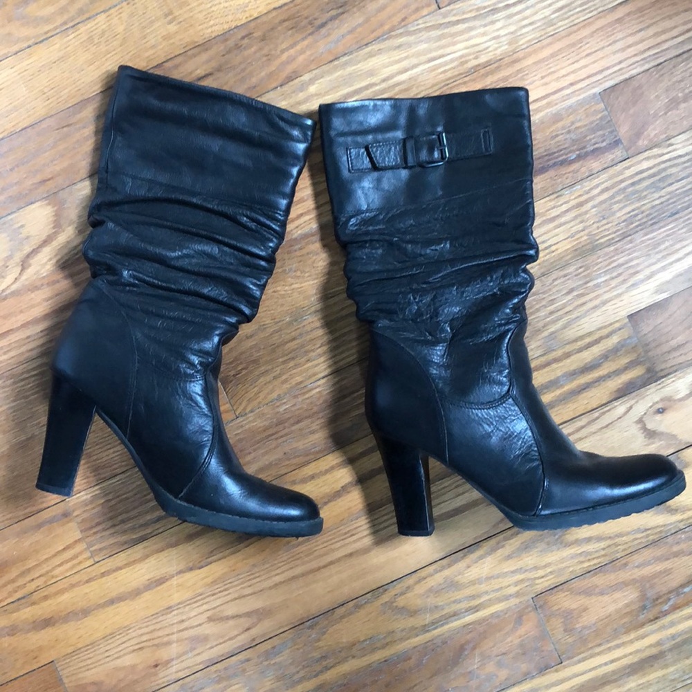 Aldo black leather heel boots